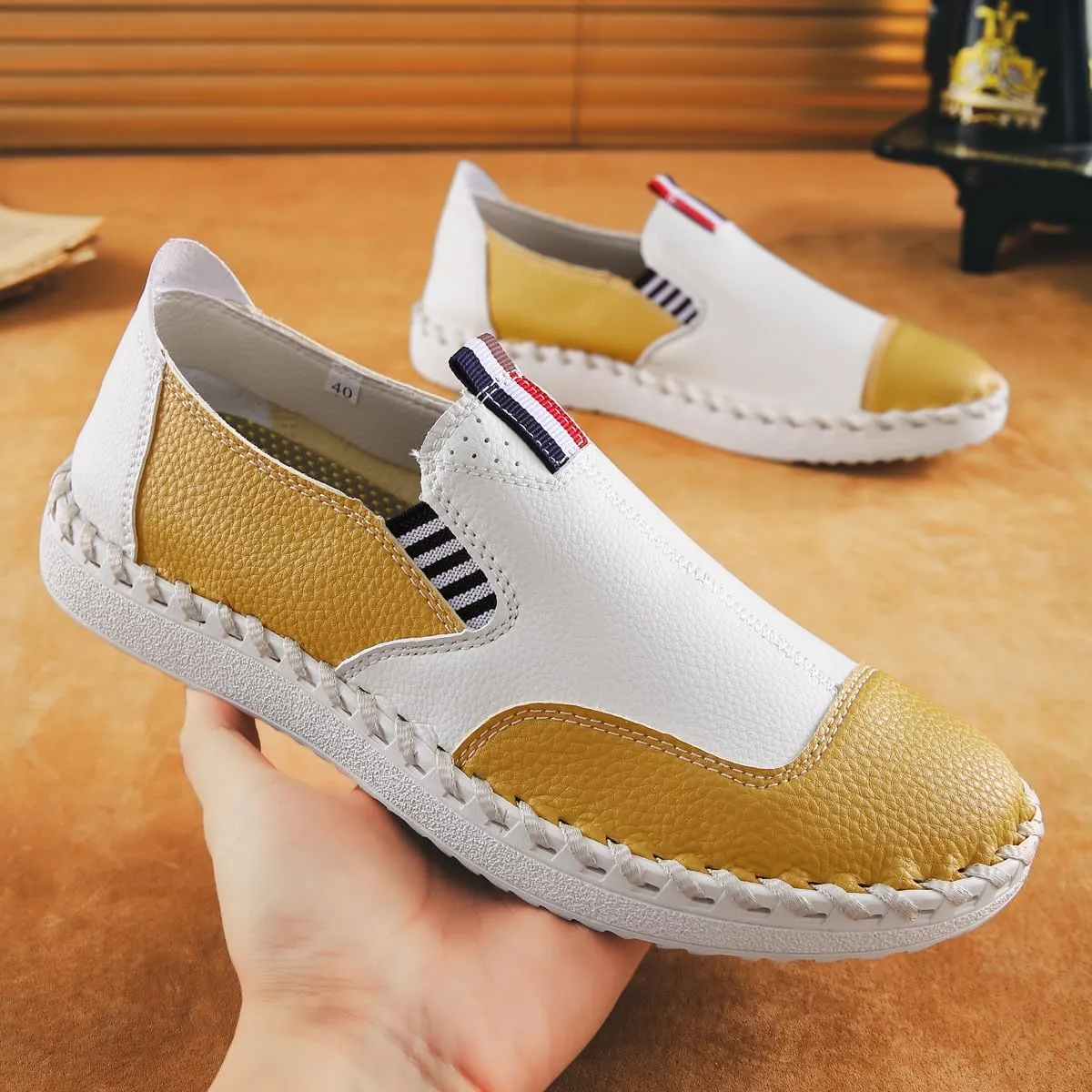 Men's Slip on Oxfords Boat Shoes Casual Leather Loafers Walking Sneakers Breathable Driving Dress Business Wokr Shoes