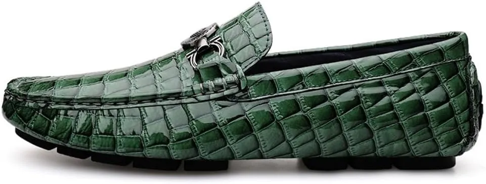 Men's Smoking Loafers - Faux Crocodile Embossed Leather, Round Toe, Lightweight & Flexible, Anti-Slip Casual Slip-Ons
