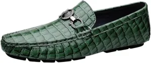 Men's Smoking Loafers - Faux Crocodile Embossed Leather, Round Toe, Lightweight & Flexible, Anti-Slip Casual Slip-Ons