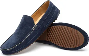 Men's Suede Driving Penny Loafers Retro Round Toe Solid Color Moccasin Shoes Comfortable Slip On Casual Dress Boat Shoes