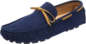 Men's Suede Handmade Moccasin Loafers Retro Round Toe Bow Slip On Comfortable Driving Shoes Fashionable Solid Color Non-Slip Walking Shoes