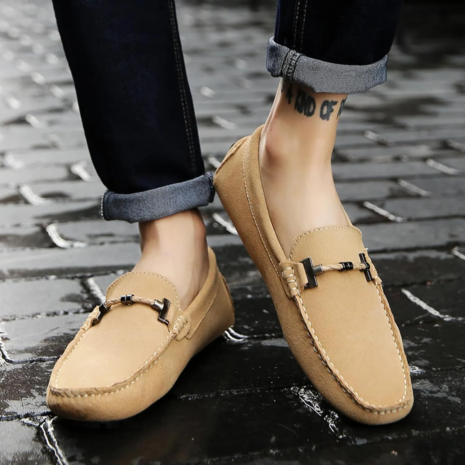 Men's Suede Leather Dress Loafers Slip On Casual Shoes Lightweight Soft Penny Loafers Driving Shoes Classic Moccasins