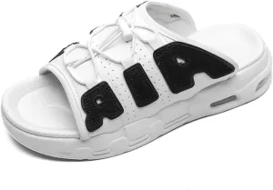 Men's Thick Slippers - Breathable Perforated Leather Sandals with Adjustable Shoelaces Indoor/Outdoor Non Slip Sole