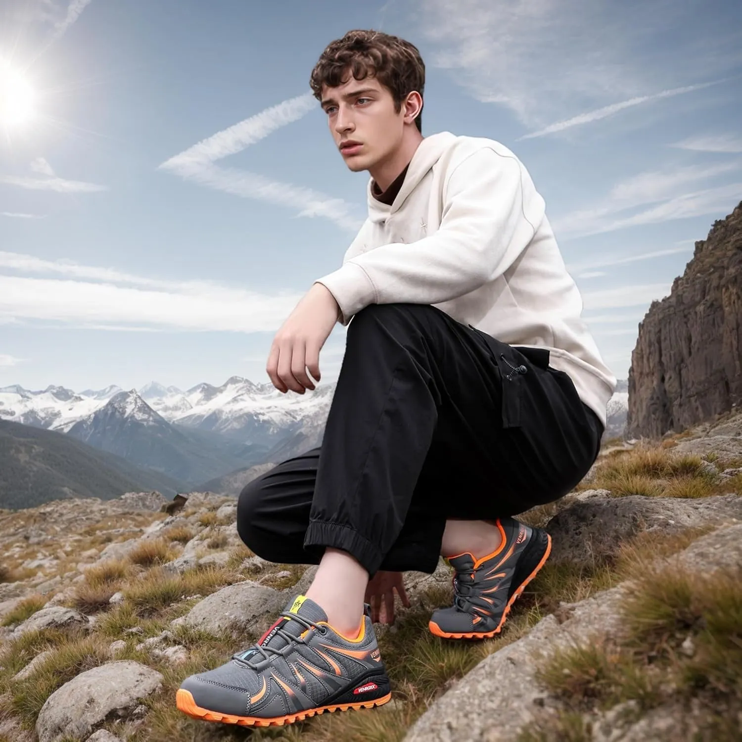 Men's Trail Running Shoes Lightweight Breathable-Mesh Non-Slip for Hiking & Walking Fashion Sneakers