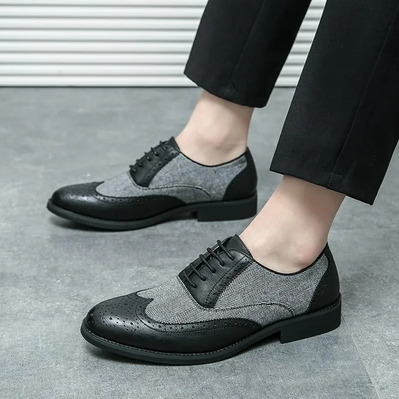 Men's Two Tone Suede Patent Leather Patchwork Shoes, Italian Designer Lace-up Loafers, Wedding & Party Formal Dress Shoes for Men