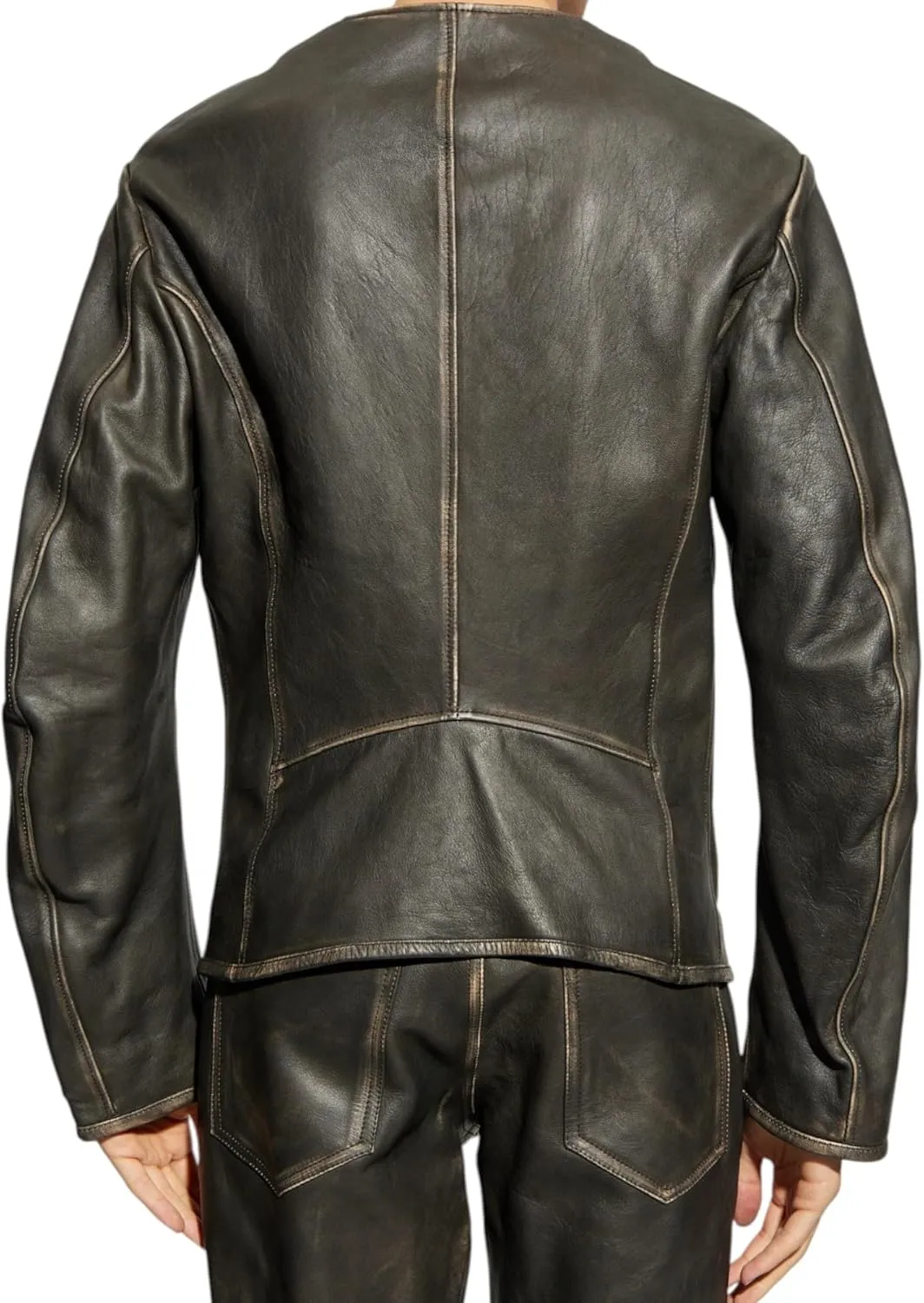 Men's Vintage Olive Green Real Cowhide Leather Jacket – Handmade Full-Zip Moto Style Coat
