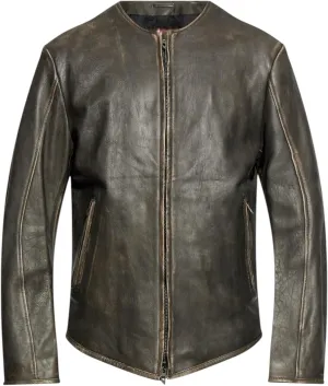 Men's Vintage Olive Green Real Cowhide Leather Jacket – Handmade Full-Zip Moto Style Coat