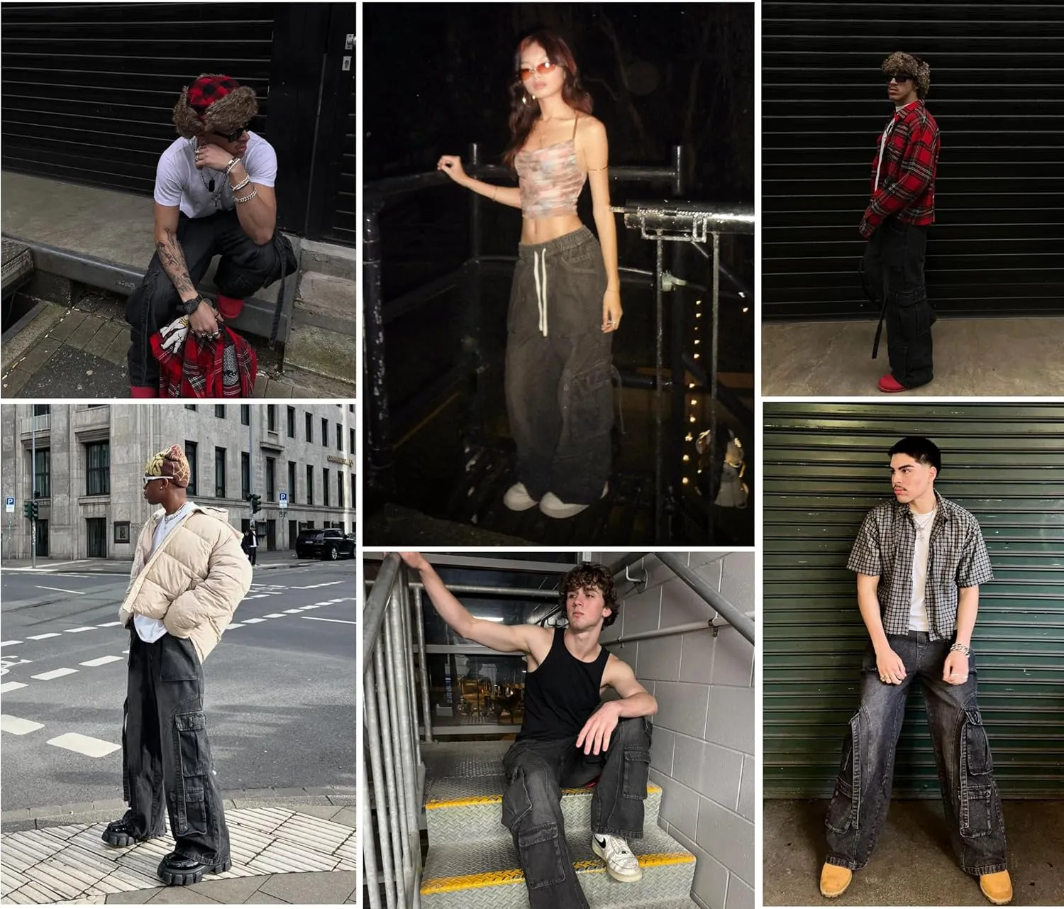 Men's Vintage Washed Cargo Jeans, High Waist, Baggy Wide Leg, Unisex Streetwear with Multiple Pockets
