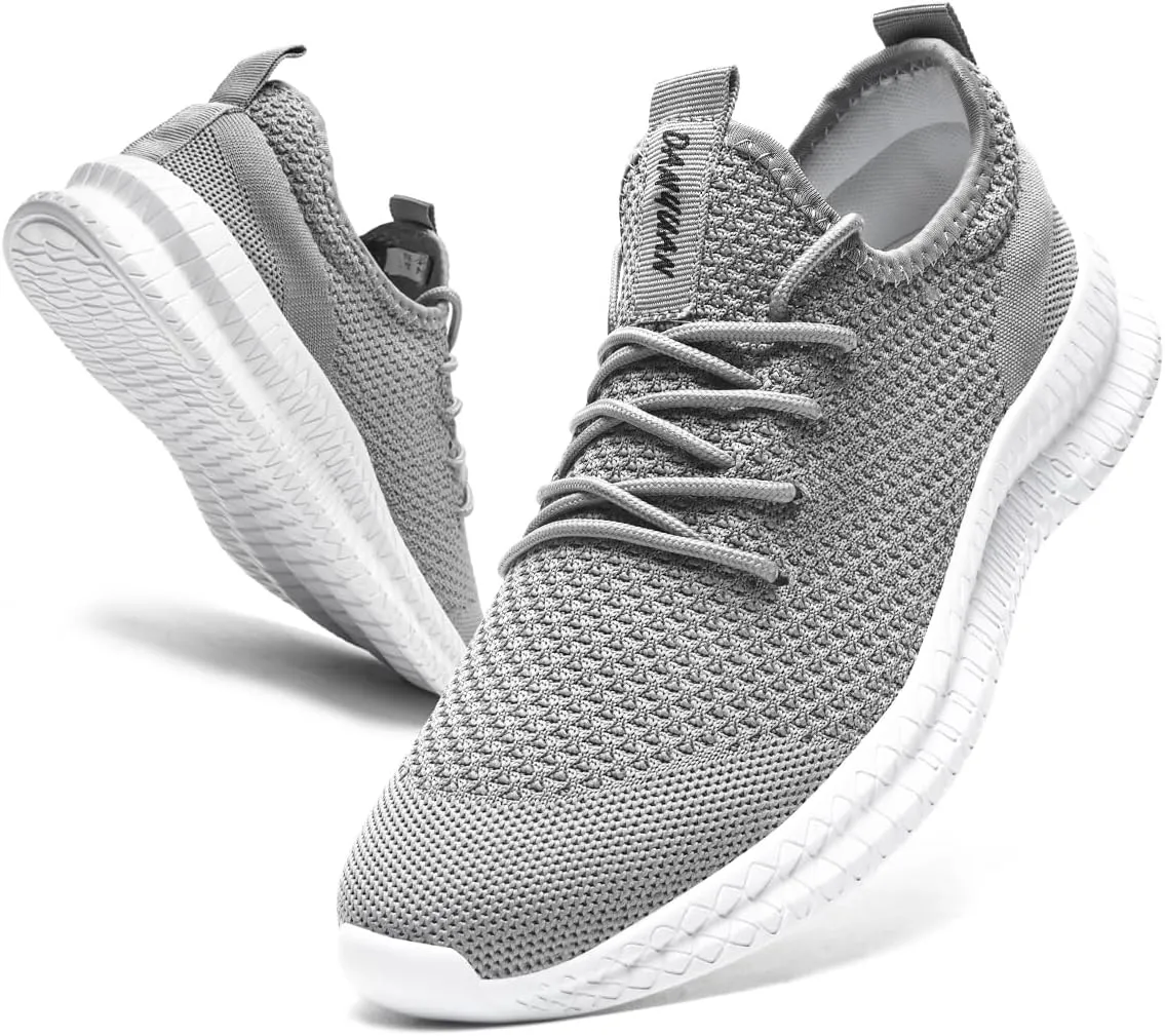 Mens Walking Running Shoes Slip On Anthletic Workout Sneakers Sport Lace Up Casual Work Gym Outdoors Lightweight Breathable Knitted Mesh