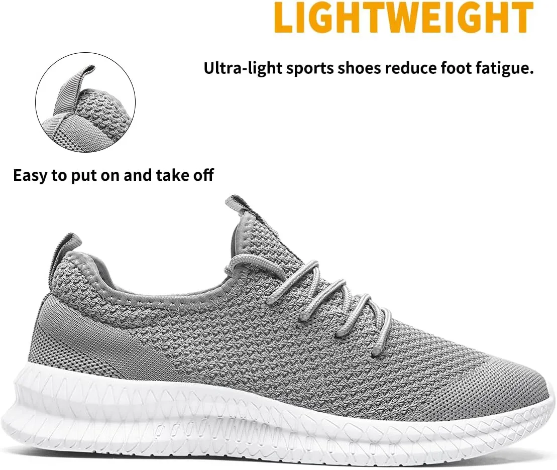 Mens Walking Running Shoes Slip On Anthletic Workout Sneakers Sport Lace Up Casual Work Gym Outdoors Lightweight Breathable Knitted Mesh