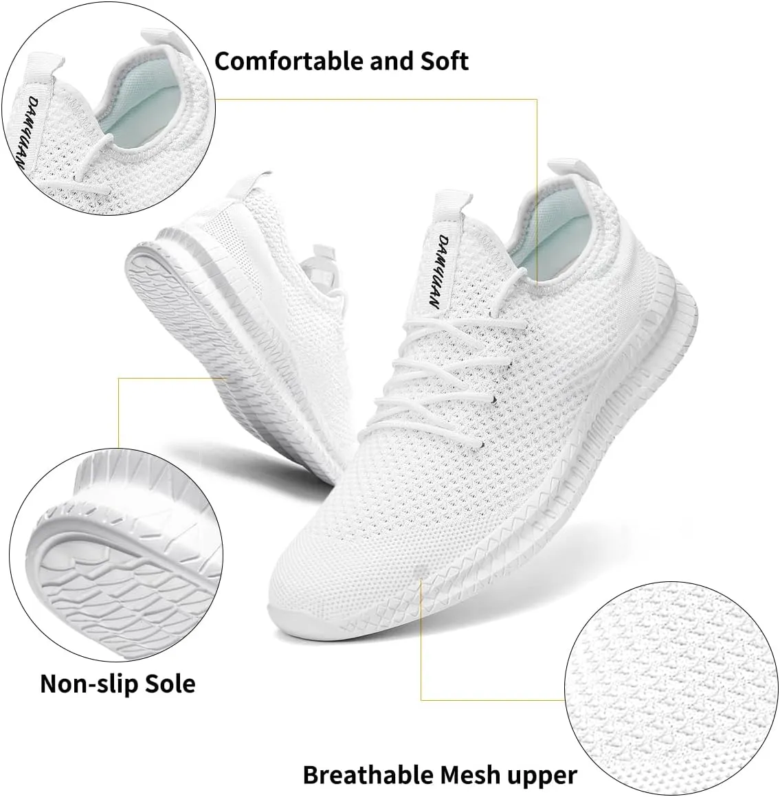Mens Walking Running Shoes Slip On Anthletic Workout Sneakers Sport Lace Up Casual Work Gym Outdoors Lightweight Breathable Knitted Mesh