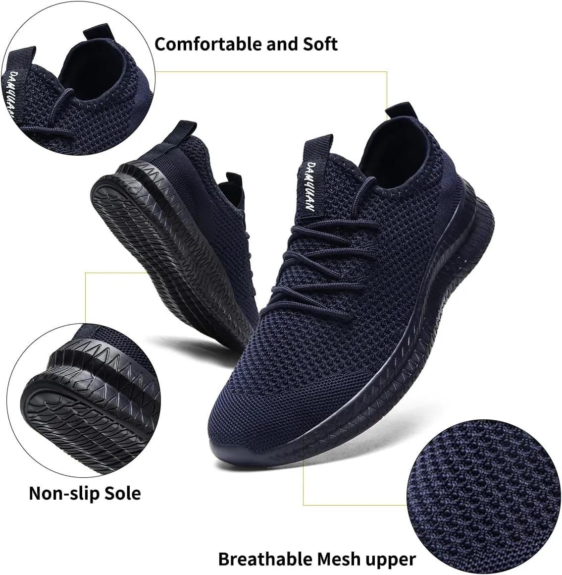 Mens Walking Running Shoes Slip On Anthletic Workout Sneakers Sport Lace Up Casual Work Gym Outdoors Lightweight Breathable Knitted Mesh