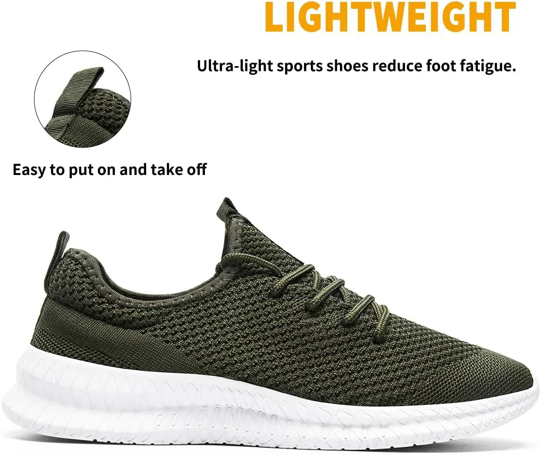 Mens Walking Running Shoes Slip On Anthletic Workout Sneakers Sport Lace Up Casual Work Gym Outdoors Lightweight Breathable Knitted Mesh