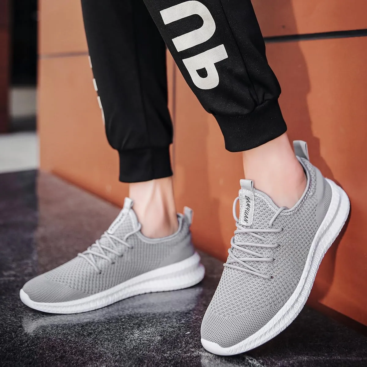Mens Walking Running Shoes Slip On Anthletic Workout Sneakers Sport Lace Up Casual Work Gym Outdoors Lightweight Breathable Knitted Mesh