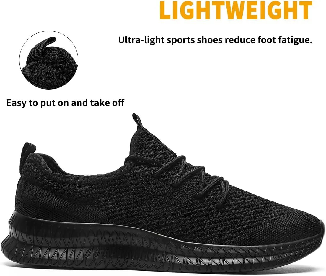 Mens Walking Running Shoes Slip On Anthletic Workout Sneakers Sport Lace Up Casual Work Gym Outdoors Lightweight Breathable Knitted Mesh