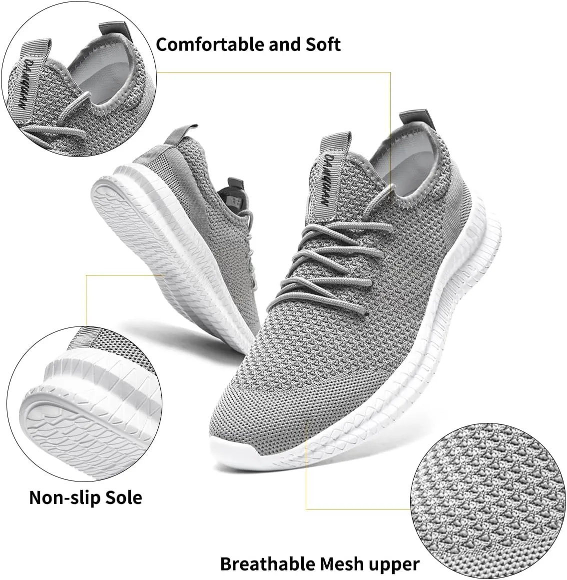 Mens Walking Running Shoes Slip On Anthletic Workout Sneakers Sport Lace Up Casual Work Gym Outdoors Lightweight Breathable Knitted Mesh