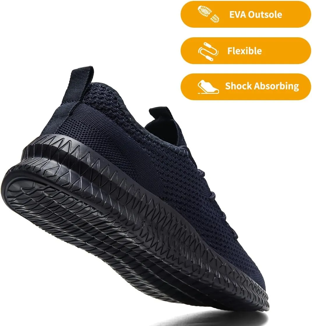 Mens Walking Running Shoes Slip On Anthletic Workout Sneakers Sport Lace Up Casual Work Gym Outdoors Lightweight Breathable Knitted Mesh