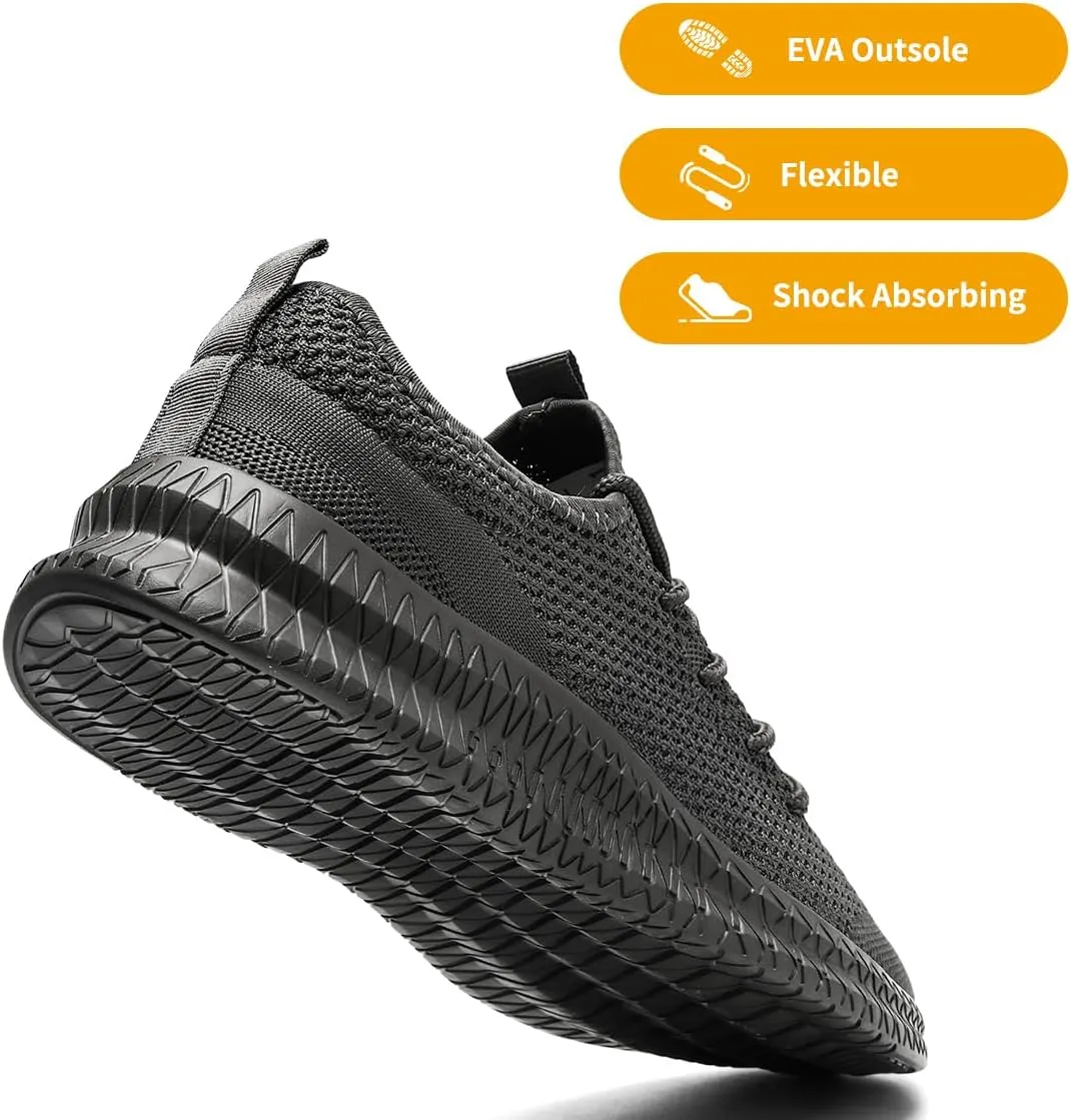 Mens Walking Running Shoes Slip On Anthletic Workout Sneakers Sport Lace Up Casual Work Gym Outdoors Lightweight Breathable Knitted Mesh