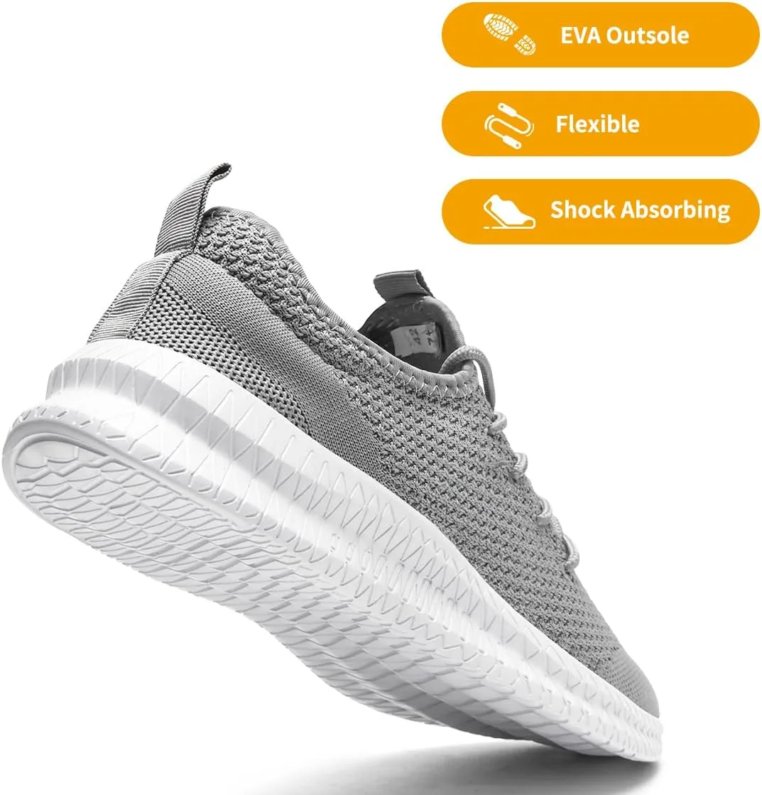 Mens Walking Running Shoes Slip On Anthletic Workout Sneakers Sport Lace Up Casual Work Gym Outdoors Lightweight Breathable Knitted Mesh