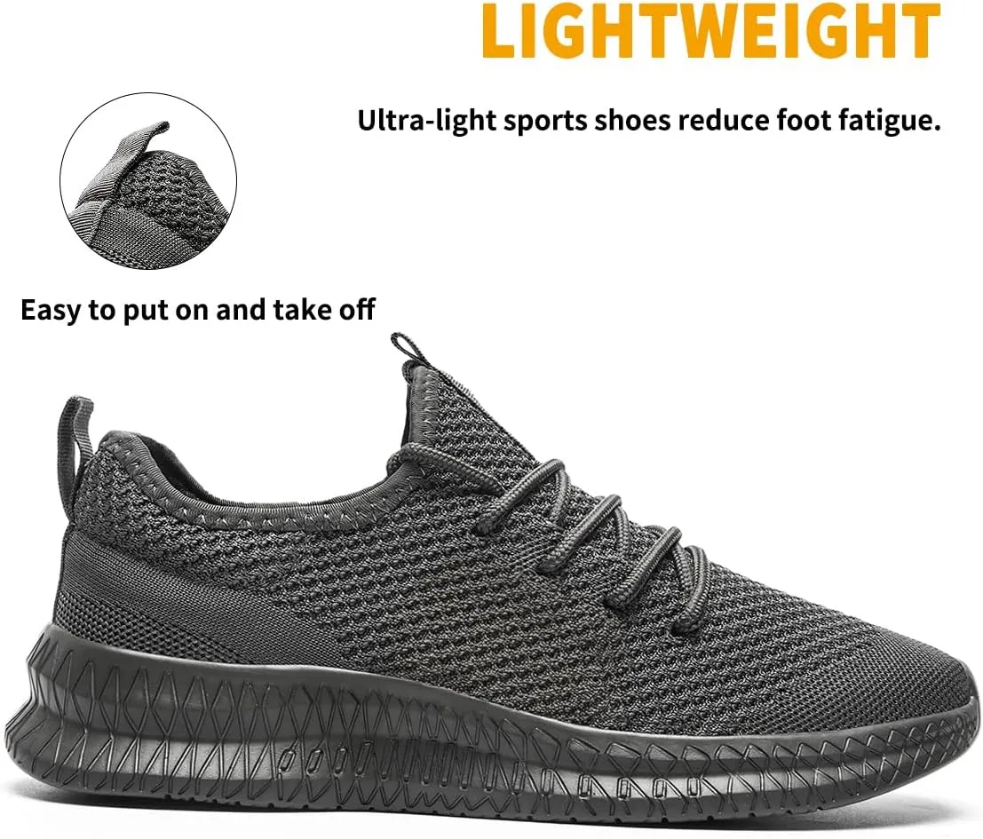 Mens Walking Running Shoes Slip On Anthletic Workout Sneakers Sport Lace Up Casual Work Gym Outdoors Lightweight Breathable Knitted Mesh