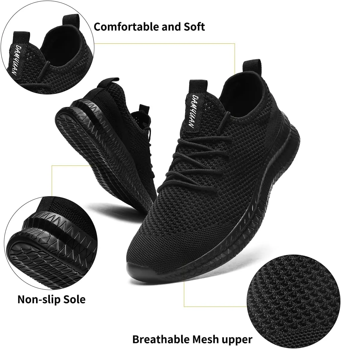 Mens Walking Running Shoes Slip On Anthletic Workout Sneakers Sport Lace Up Casual Work Gym Outdoors Lightweight Breathable Knitted Mesh