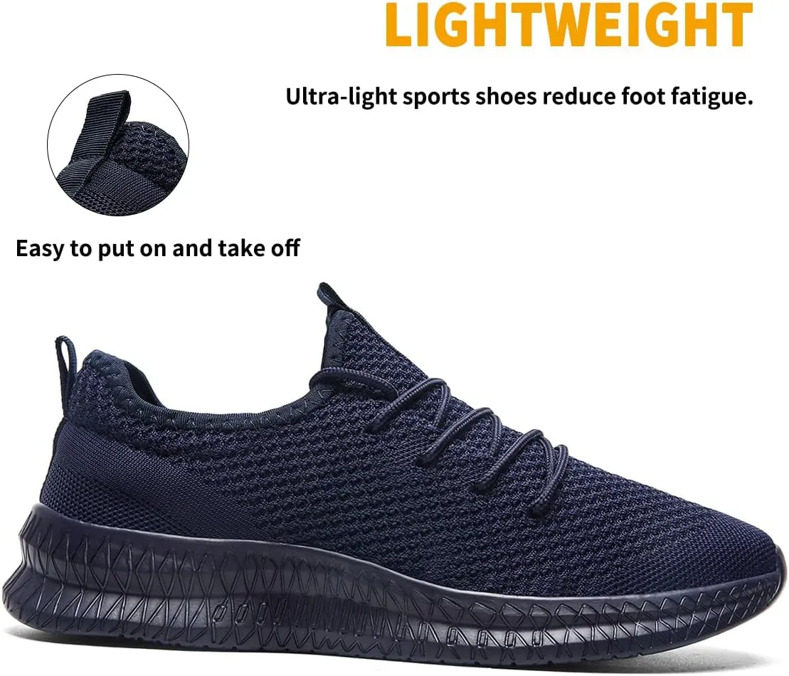 Mens Walking Running Shoes Slip On Anthletic Workout Sneakers Sport Lace Up Casual Work Gym Outdoors Lightweight Breathable Knitted Mesh