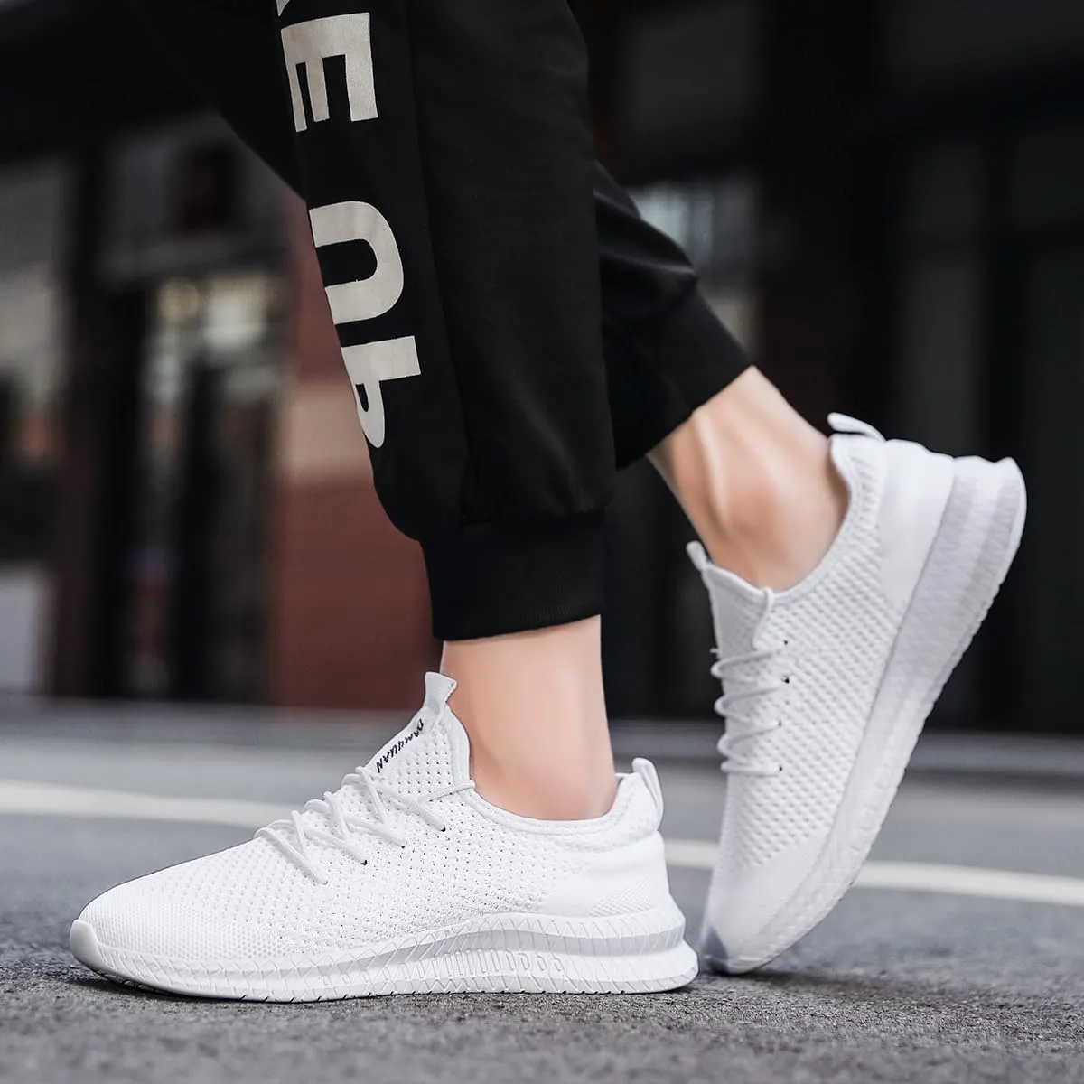 Mens Walking Running Shoes Slip On Anthletic Workout Sneakers Sport Lace Up Casual Work Gym Outdoors Lightweight Breathable Knitted Mesh