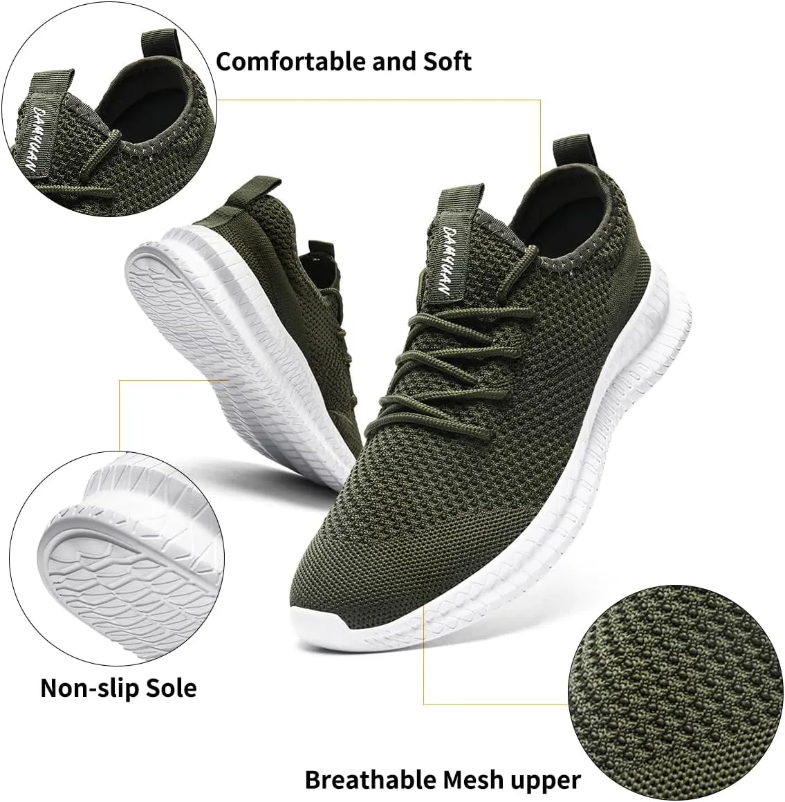 Mens Walking Running Shoes Slip On Anthletic Workout Sneakers Sport Lace Up Casual Work Gym Outdoors Lightweight Breathable Knitted Mesh