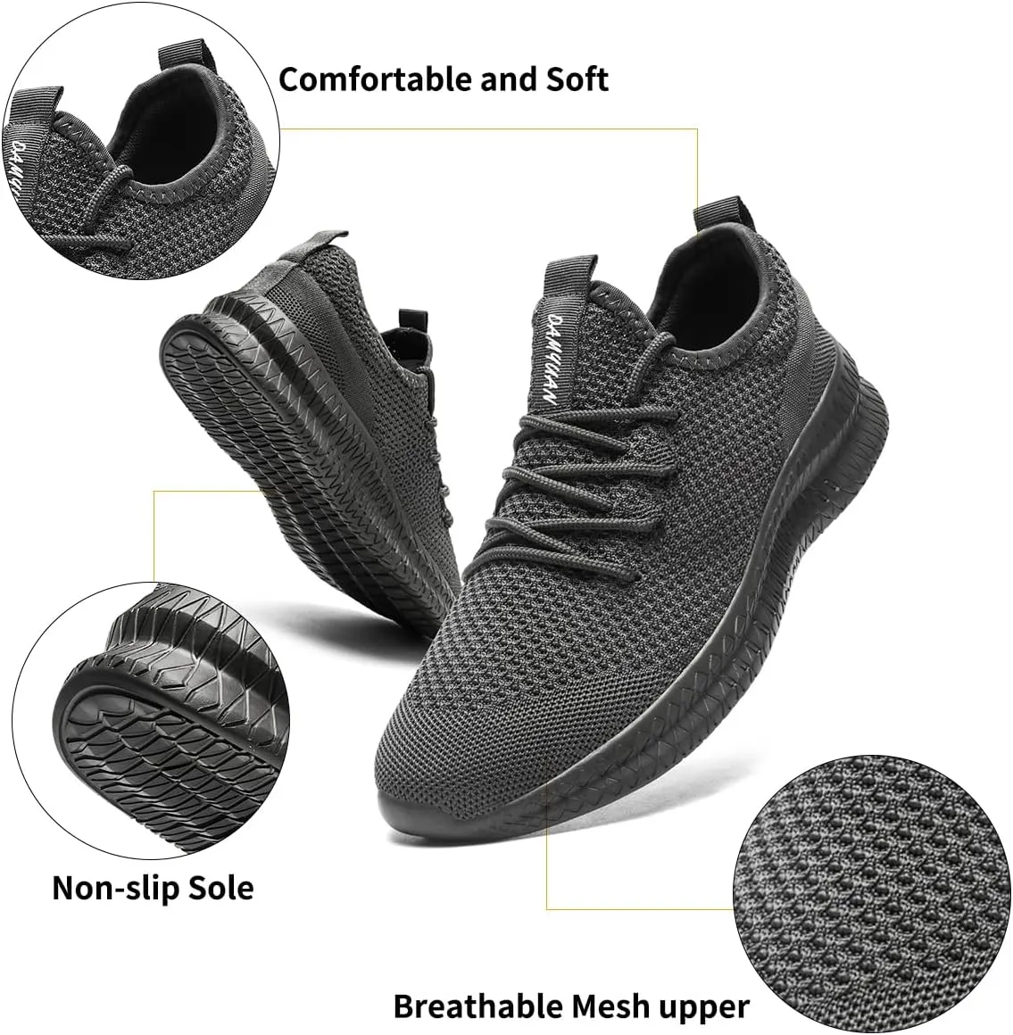 Mens Walking Running Shoes Slip On Anthletic Workout Sneakers Sport Lace Up Casual Work Gym Outdoors Lightweight Breathable Knitted Mesh
