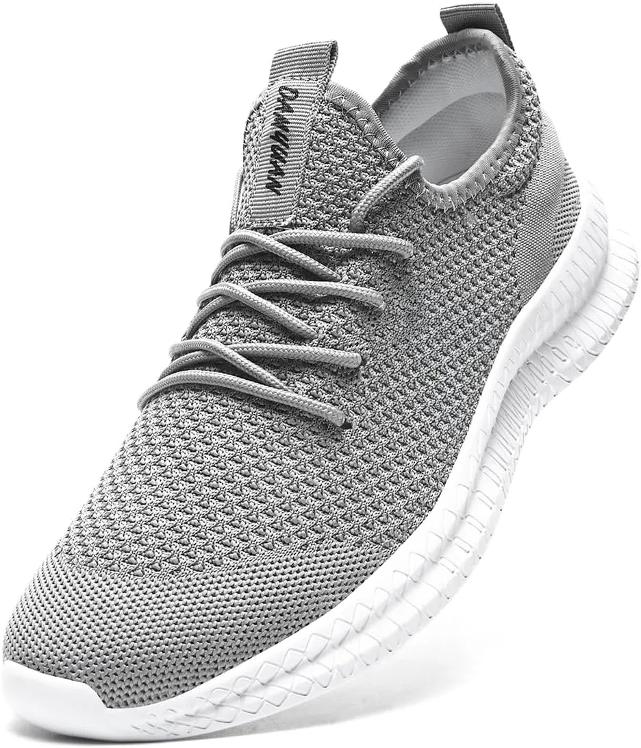 Mens Walking Running Shoes Slip On Anthletic Workout Sneakers Sport Lace Up Casual Work Gym Outdoors Lightweight Breathable Knitted Mesh