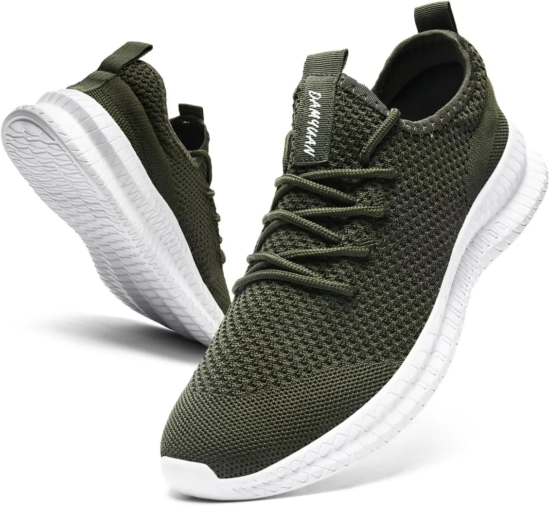 Mens Walking Running Shoes Slip On Anthletic Workout Sneakers Sport Lace Up Casual Work Gym Outdoors Lightweight Breathable Knitted Mesh