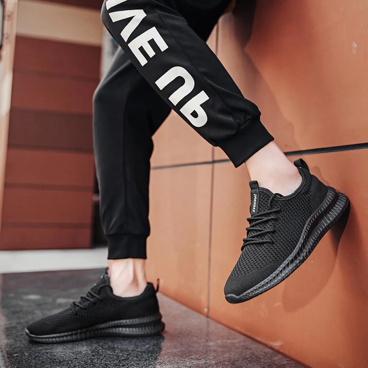 Mens Walking Running Shoes Slip On Anthletic Workout Sneakers Sport Lace Up Casual Work Gym Outdoors Lightweight Breathable Knitted Mesh