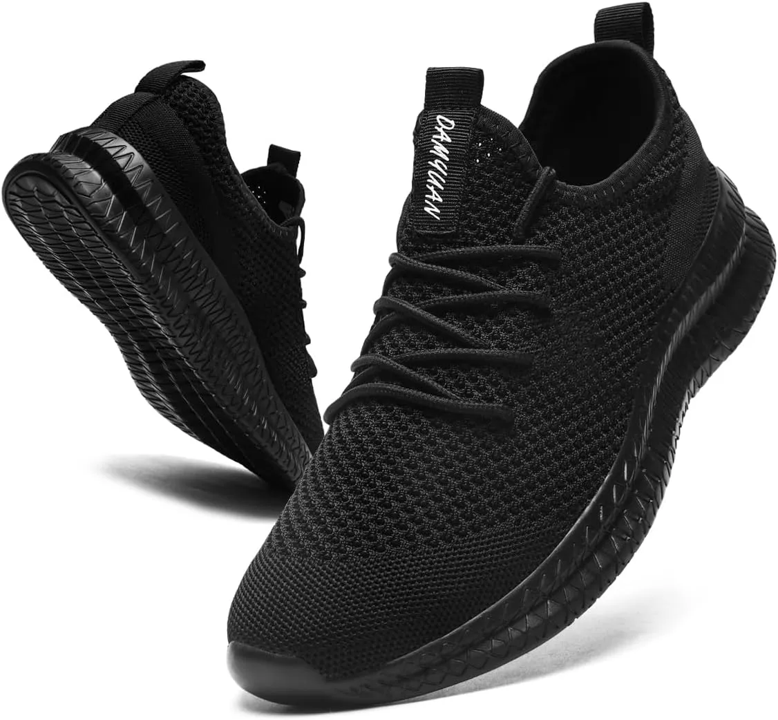 Mens Walking Running Shoes Slip On Anthletic Workout Sneakers Sport Lace Up Casual Work Gym Outdoors Lightweight Breathable Knitted Mesh