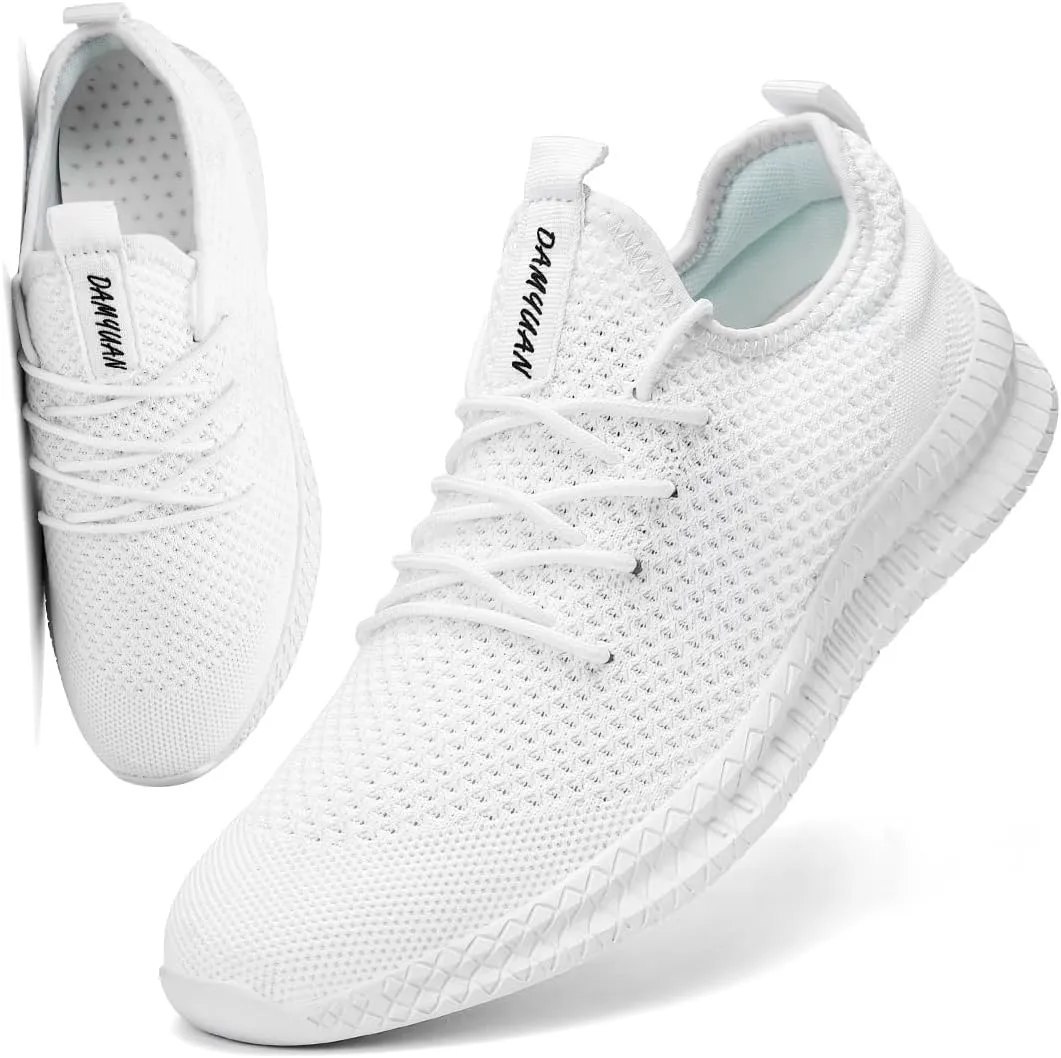 Mens Walking Running Shoes Slip On Anthletic Workout Sneakers Sport Lace Up Casual Work Gym Outdoors Lightweight Breathable Knitted Mesh