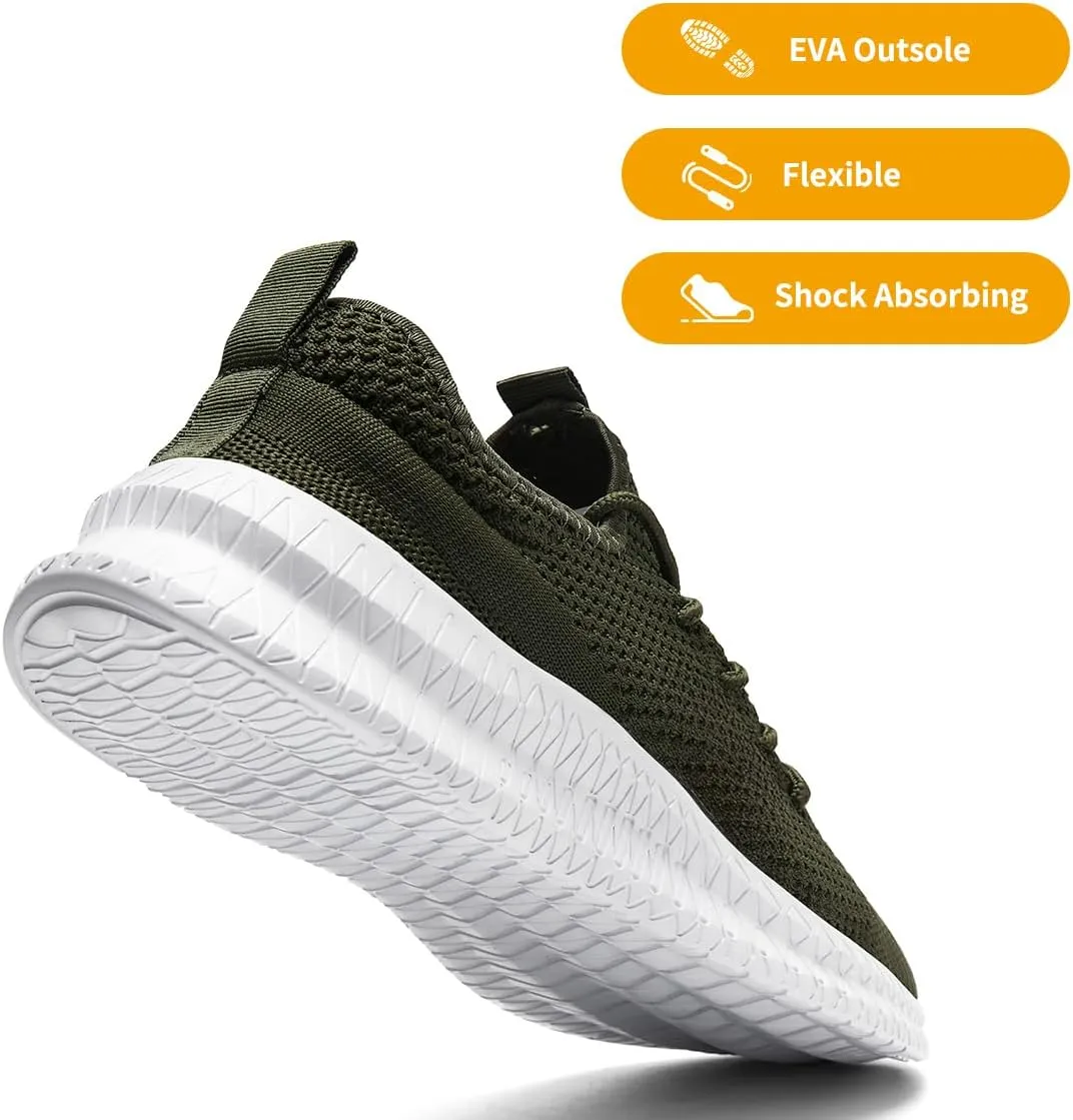 Mens Walking Running Shoes Slip On Anthletic Workout Sneakers Sport Lace Up Casual Work Gym Outdoors Lightweight Breathable Knitted Mesh