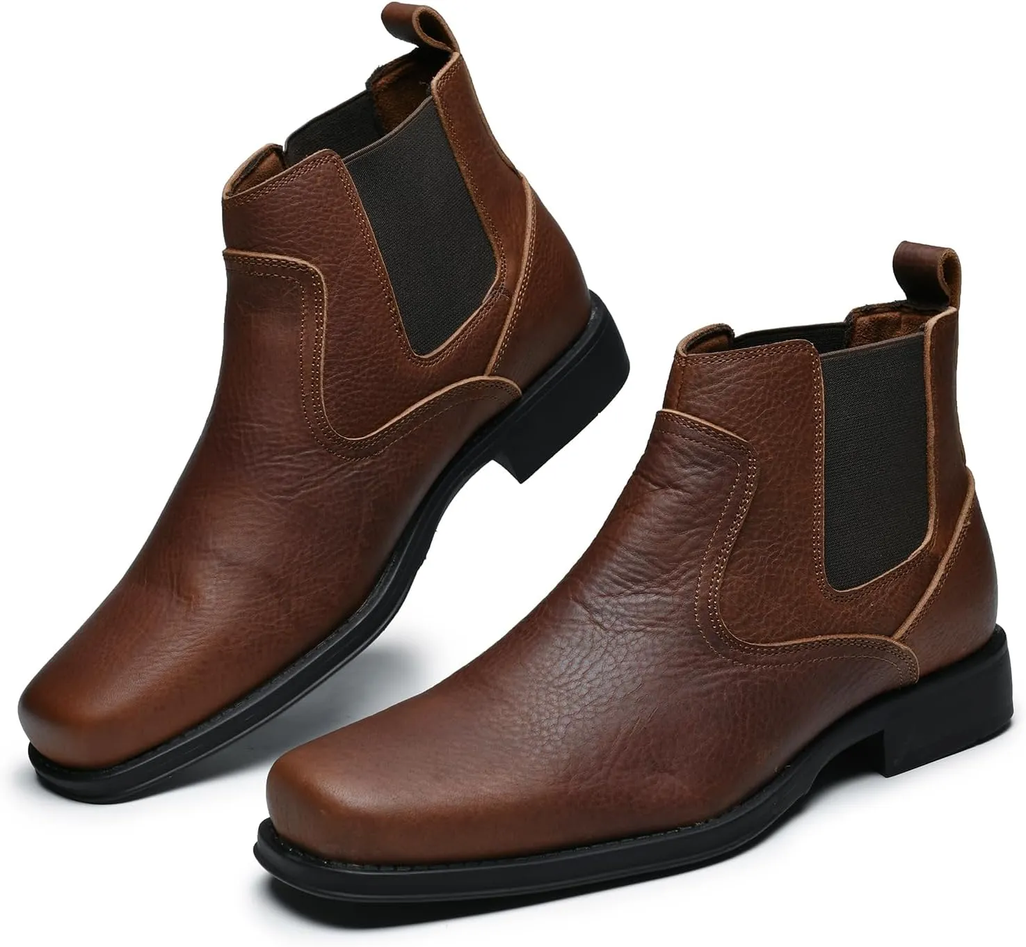 Men's Western Chelsea Cowboy Boots Square Toe, All-Weather Slip-On Work & Casual Boots for Ultimate Comfort & Durability