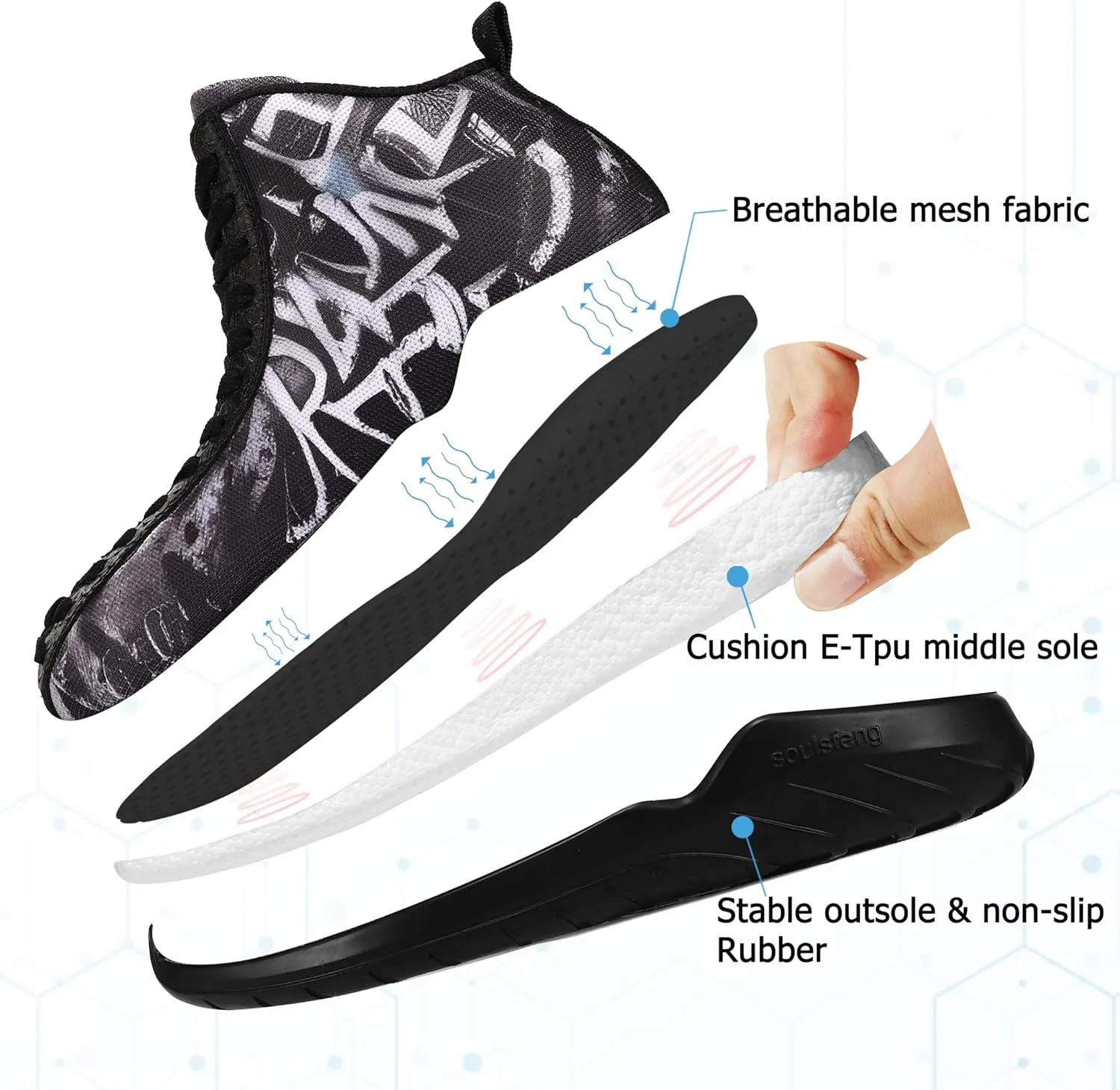 Men's Women's High Top Sneakers Unique Lace Up Lightweight Non Slip Outdoor Basketball Shoes