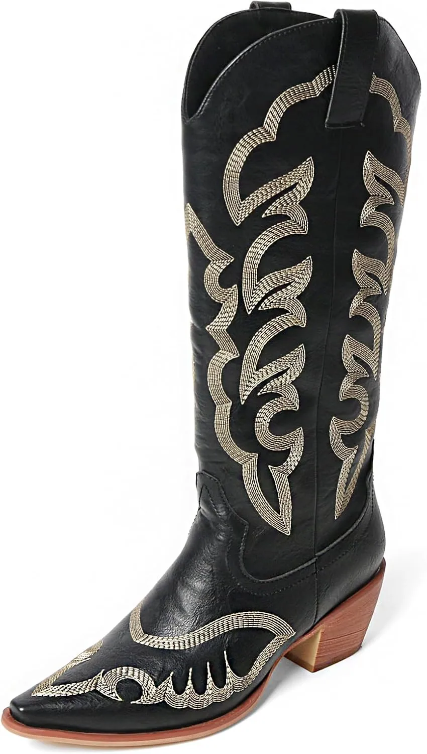 MEOTINA Cowgirl Boots Women Wide Calf Cowboy Booties Womens Square Toe Tall Western Boot Ladies Embroidered Wedding Shoes