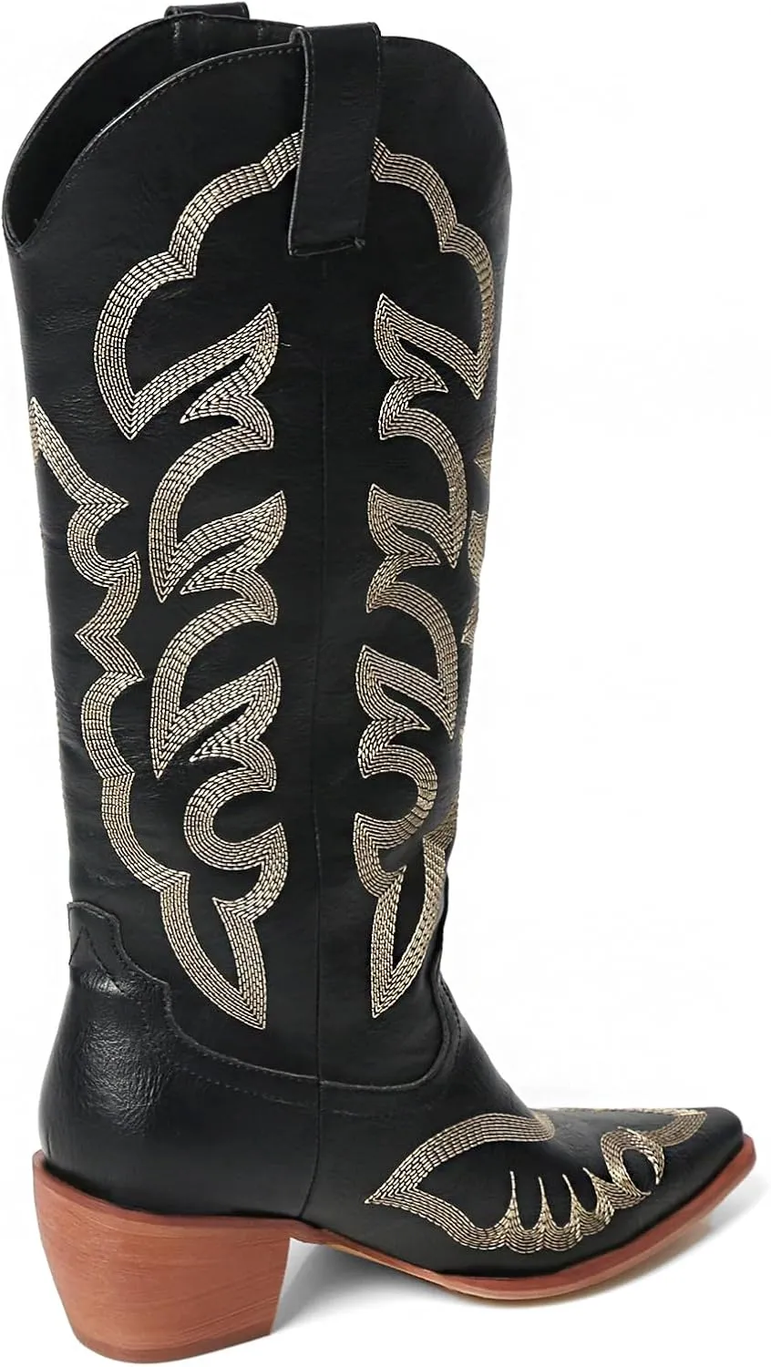 MEOTINA Cowgirl Boots Women Wide Calf Cowboy Booties Womens Square Toe Tall Western Boot Ladies Embroidered Wedding Shoes