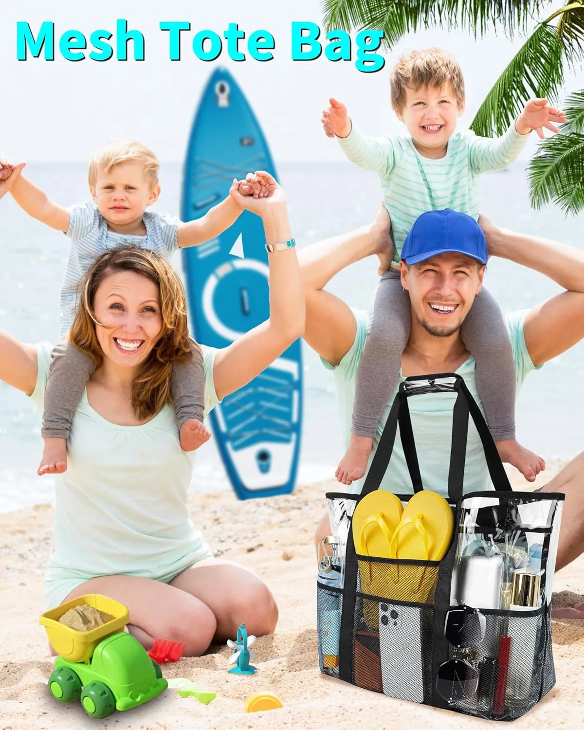 Mesh Beach Tote Bag: Large Travel Handbag Waterproof Sandproof for Pool Vacation Camping Cruise Bag Essentials Gifts