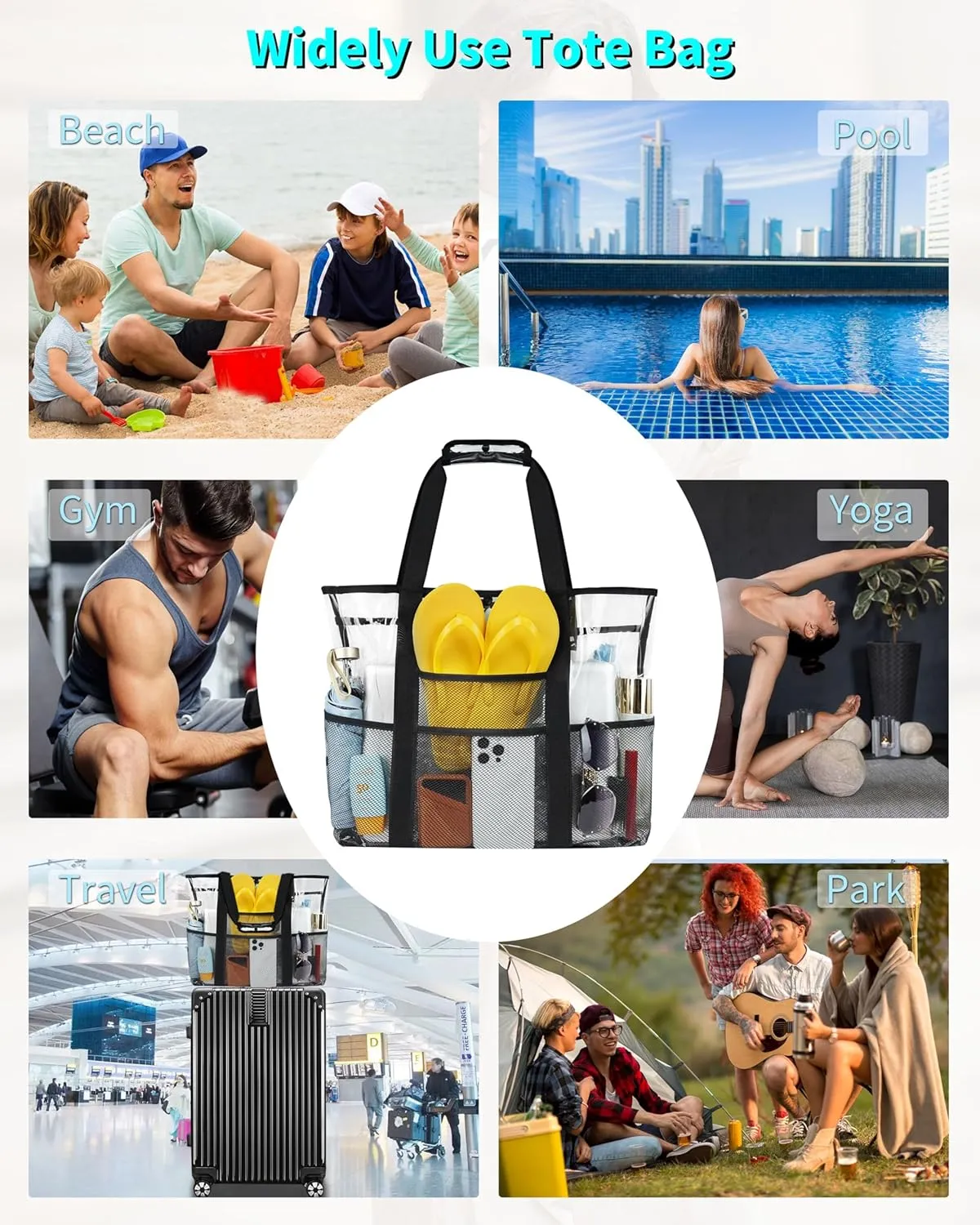 Mesh Beach Tote Bag: Large Travel Handbag Waterproof Sandproof for Pool Vacation Camping Cruise Bag Essentials Gifts