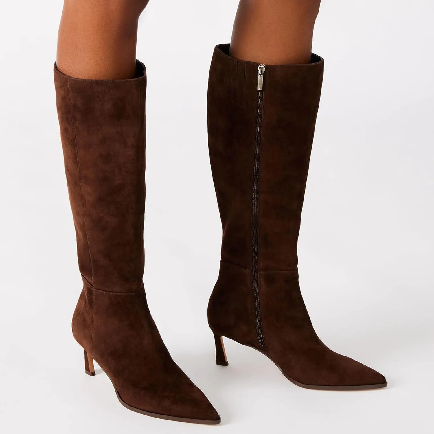 MICIFA Burgundy Kitten Heel Knee High Boots for Women Side Zipper Tall Leather Boots Pointed Toe Fall Dress Boots