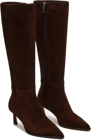 MICIFA Burgundy Kitten Heel Knee High Boots for Women Side Zipper Tall Leather Boots Pointed Toe Fall Dress Boots