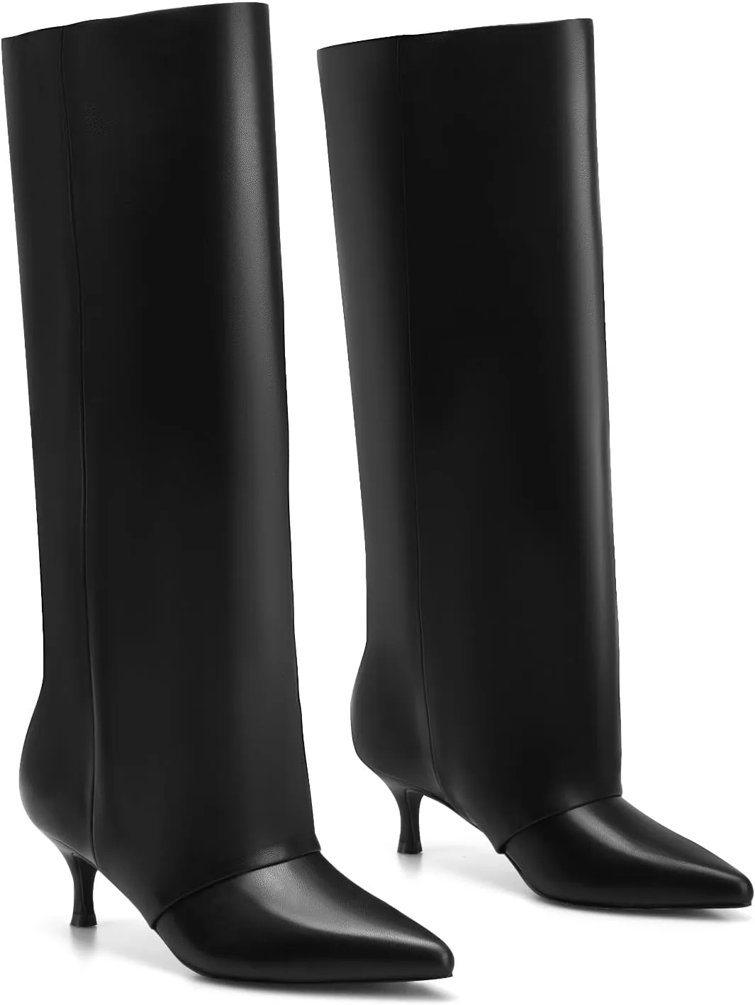 MIRAAZZURRA Knee High Boots Kitten Heel Tall Boots Low Heel Pointed Toe Pull on Slouchy Fashion Long Boots for Women