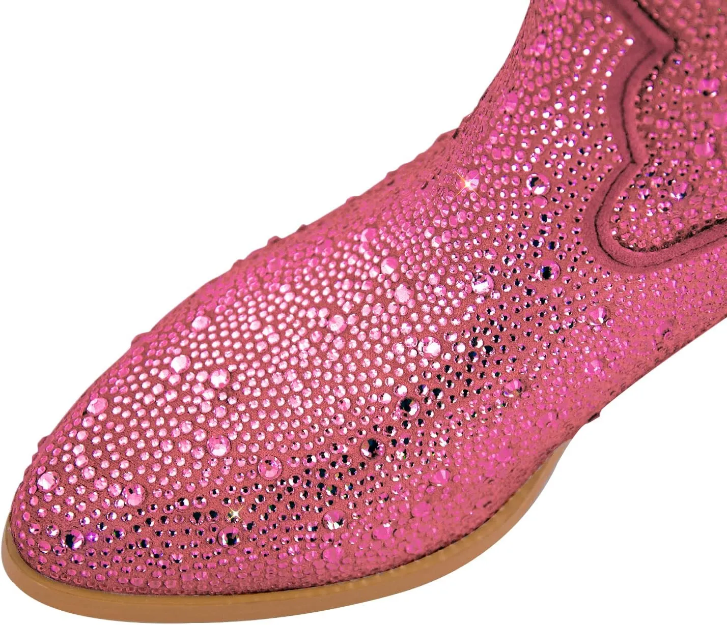 MissHeel Sparkly Rhinestones Knee High Boots Chunky Heels