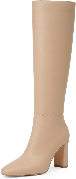Modatope Knee High Boots for Women Chunky Heel Rounded Toe Womens Tall Boots