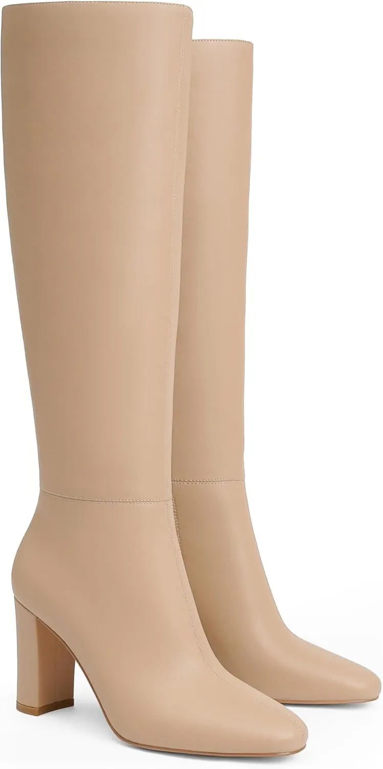 Modatope Knee High Boots for Women Chunky Heel Rounded Toe Womens Tall Boots