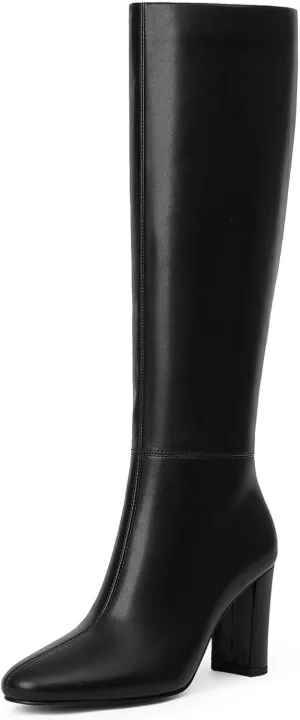 Modatope Knee High Boots for Women Chunky Heel Rounded Toe Womens Tall Boots