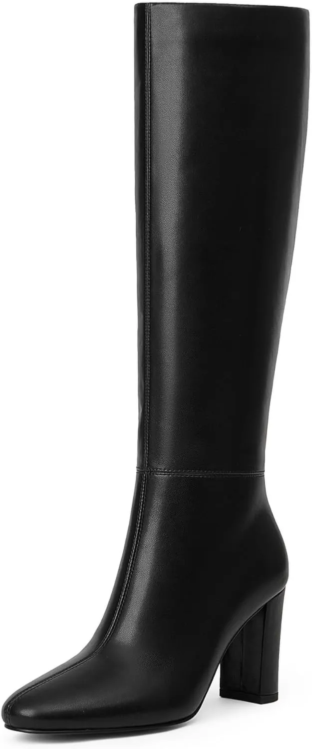 Modatope Knee High Boots for Women Chunky Heel Rounded Toe Womens Tall Boots