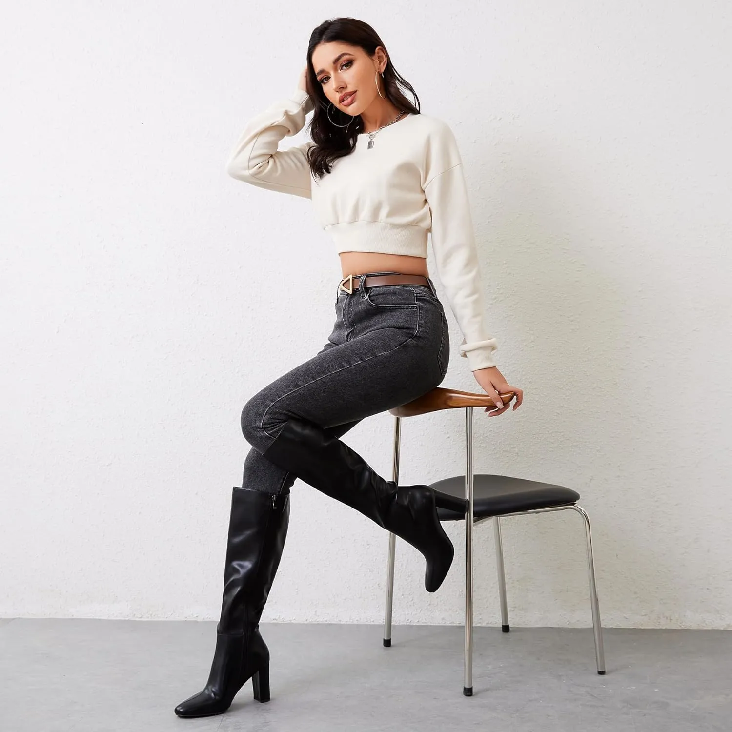 Modatope Knee High Boots for Women Chunky Heel Rounded Toe Womens Tall Boots